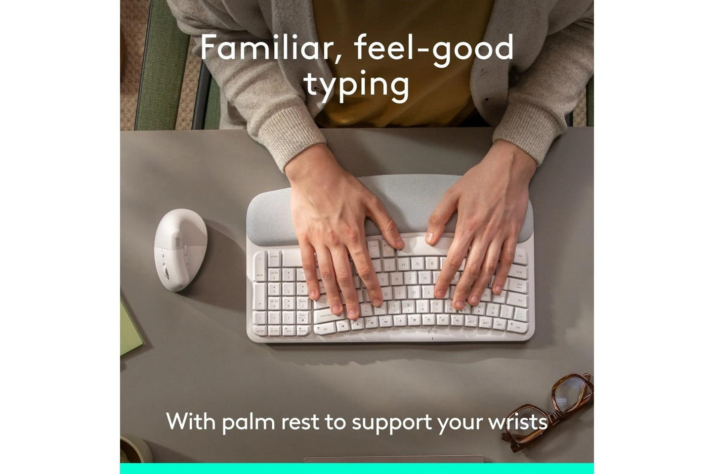 Lg 920013611 Logitech Wave Keys & Lift Vertical Mouse - Ergonomic Wireless Keyboard and Mouse Combo - with Cushioned Palm Rest (Off-white)