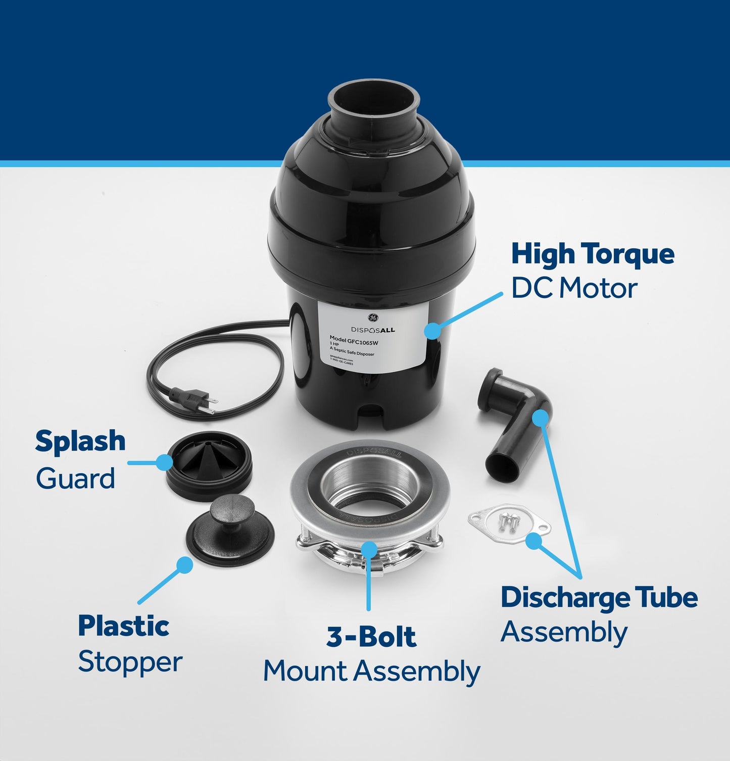 GFC1065W GE DISPOSALL® 1 HP Continuous Feed Garbage Disposer - Corded