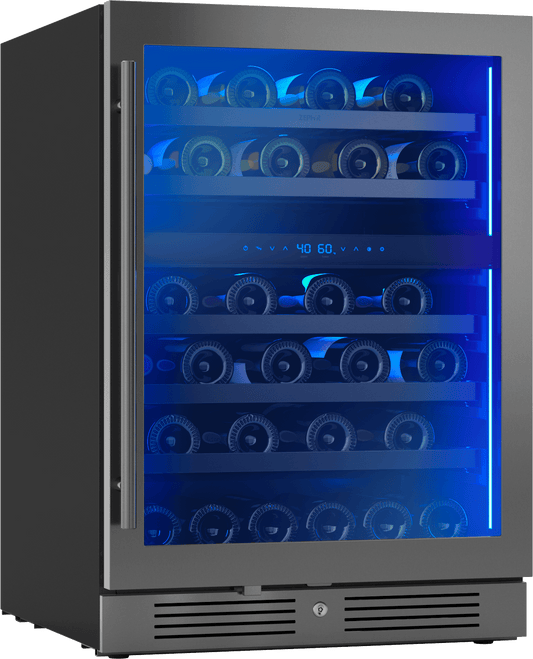 Zephyr PRW24C02CBSG Presrv Wine Cooler, 24in UC, Blk SS+Gls,Rvs Dr, 2Z