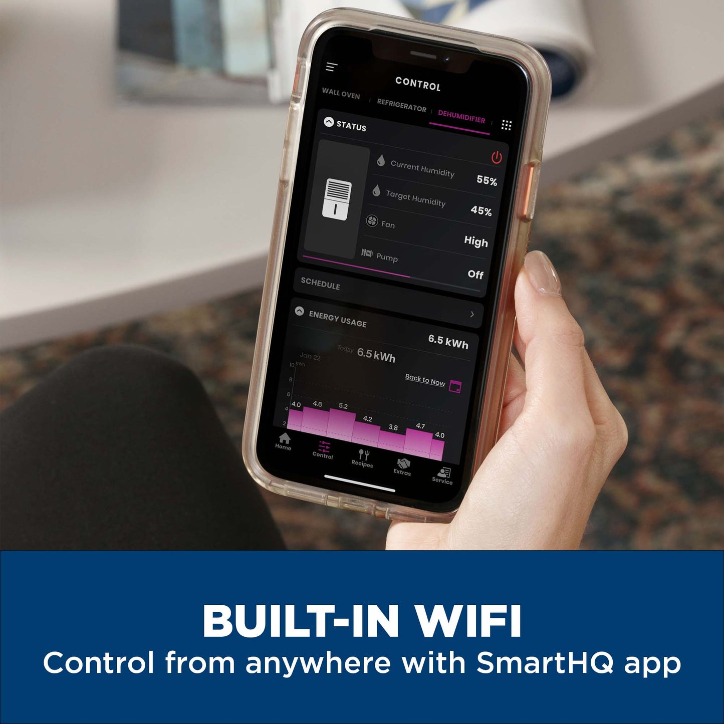 ADHE50WWF GE® 50 Pint Portable Dehumidifier with Smart Dry for Wet Spaces