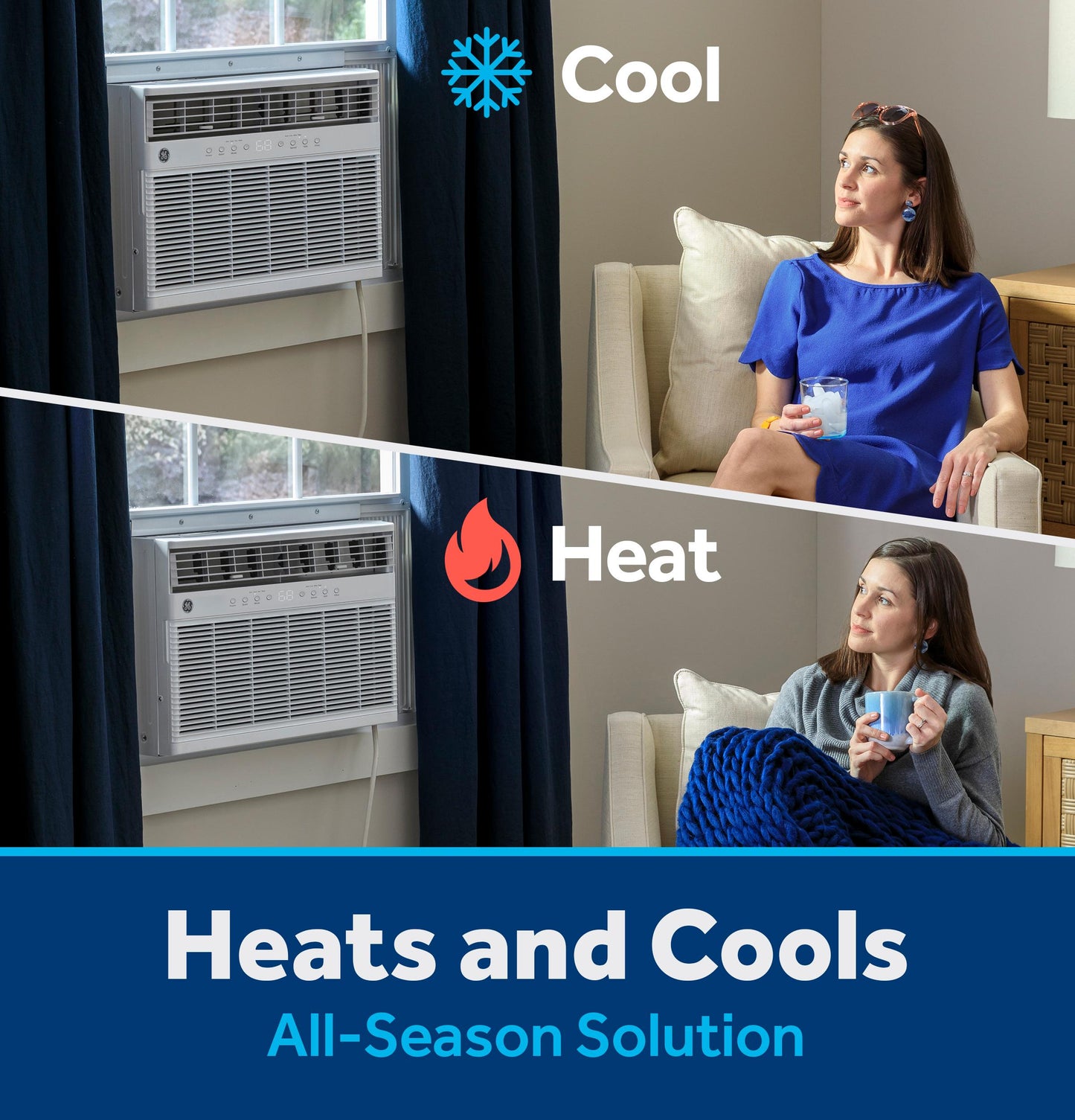 AWGP12WWF GE® ENERGY STAR® 11,000 BTU Smart Heat/Cool with Heat Pump Electronic Window Air Conditioner for Large Rooms up to 550 sq. ft.