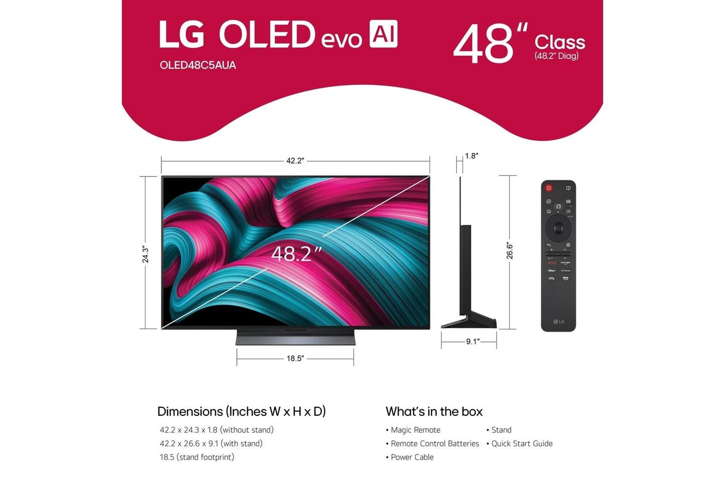 Lg OLED48C5PUA 48 Inch Class LG OLED evo AI C5 4K Smart TV 2025