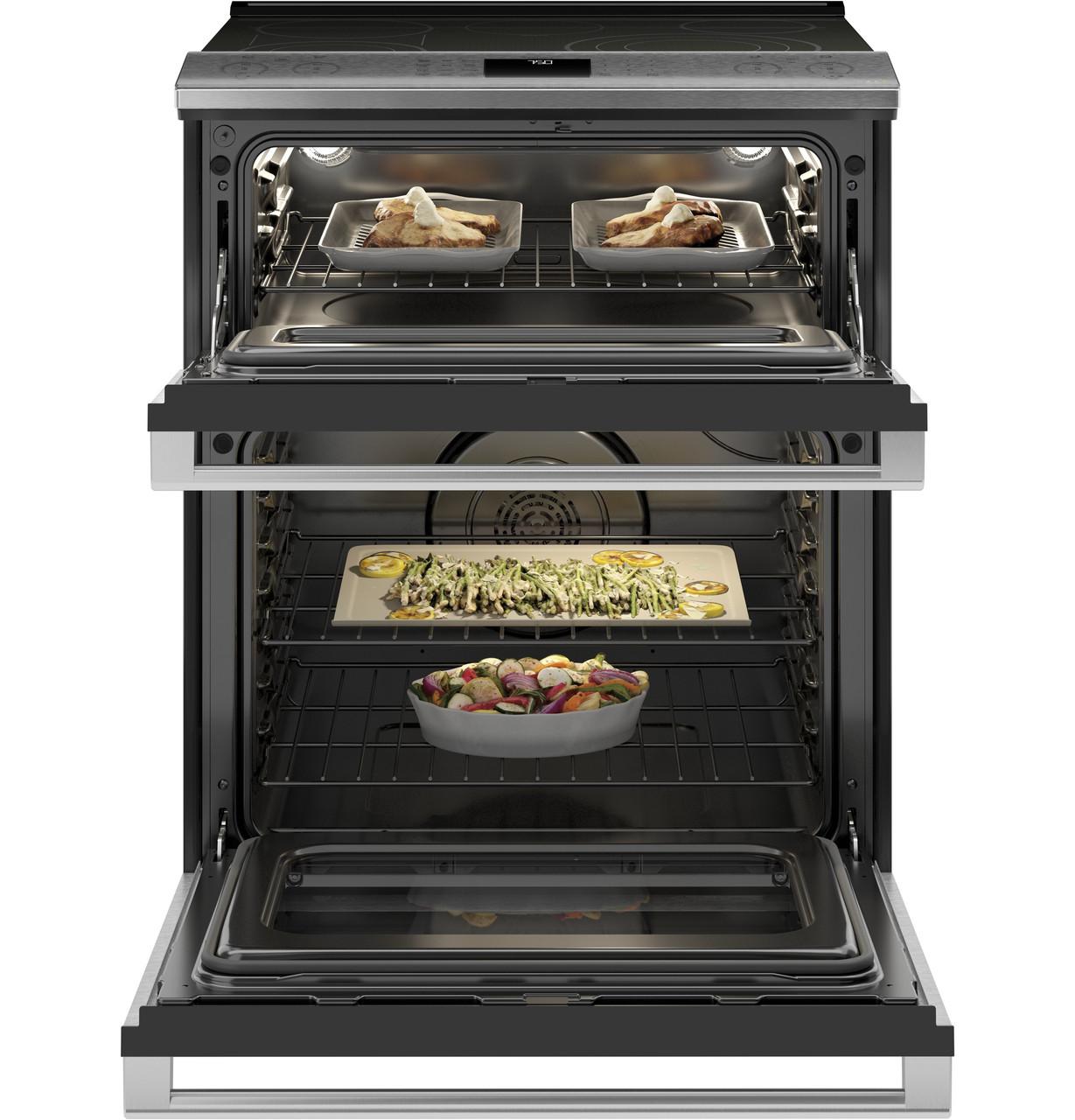 Caf(eback)™ 30" Smart Slide-In, Front-Control, Radiant and Convection Double-Oven Range in Platinum Glass