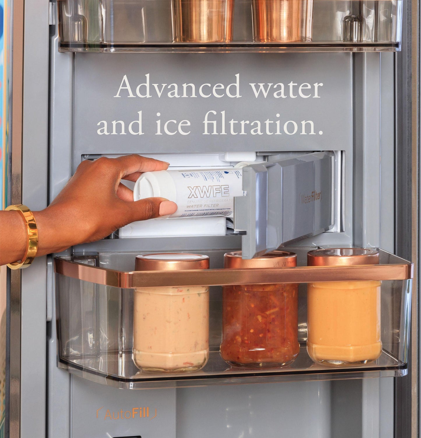 Cafe CHE23DM5WS5 CAF(EBACK)™ ENERGY STAR® 22.9 Cu. Ft. Smart Counter-Depth Quad-Door Refrigerator in Platinum Glass with Dual-Dispense AutoFill Pitcher