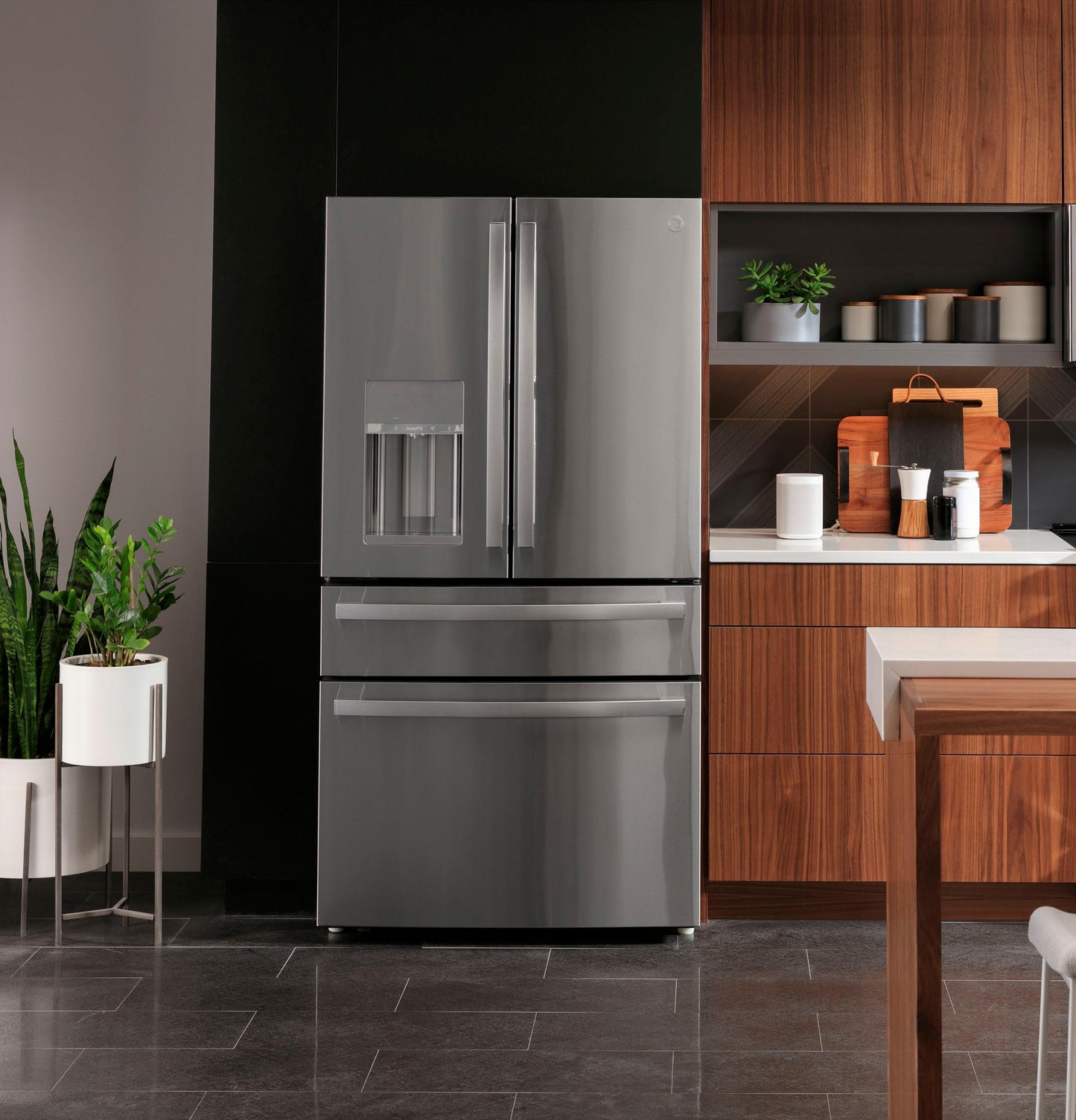 PXD22BYPFS GE Profile™ 22.4 Cu. Ft. Smart Counter-Depth Fingerprint Resistant 4-Door French-Door Refrigerator with Door In Door