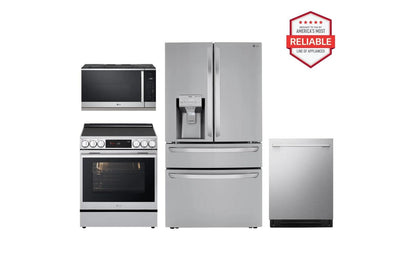 Lg LRMXS3006SLSEL6335XEMVEL2137FLDNTH753S Deluxe Kitchen Package with 30 cu. ft. French Door Refrigerator, Slide-in Electric Range, Top Control Dishwasher and Microwave in Stainless Steel