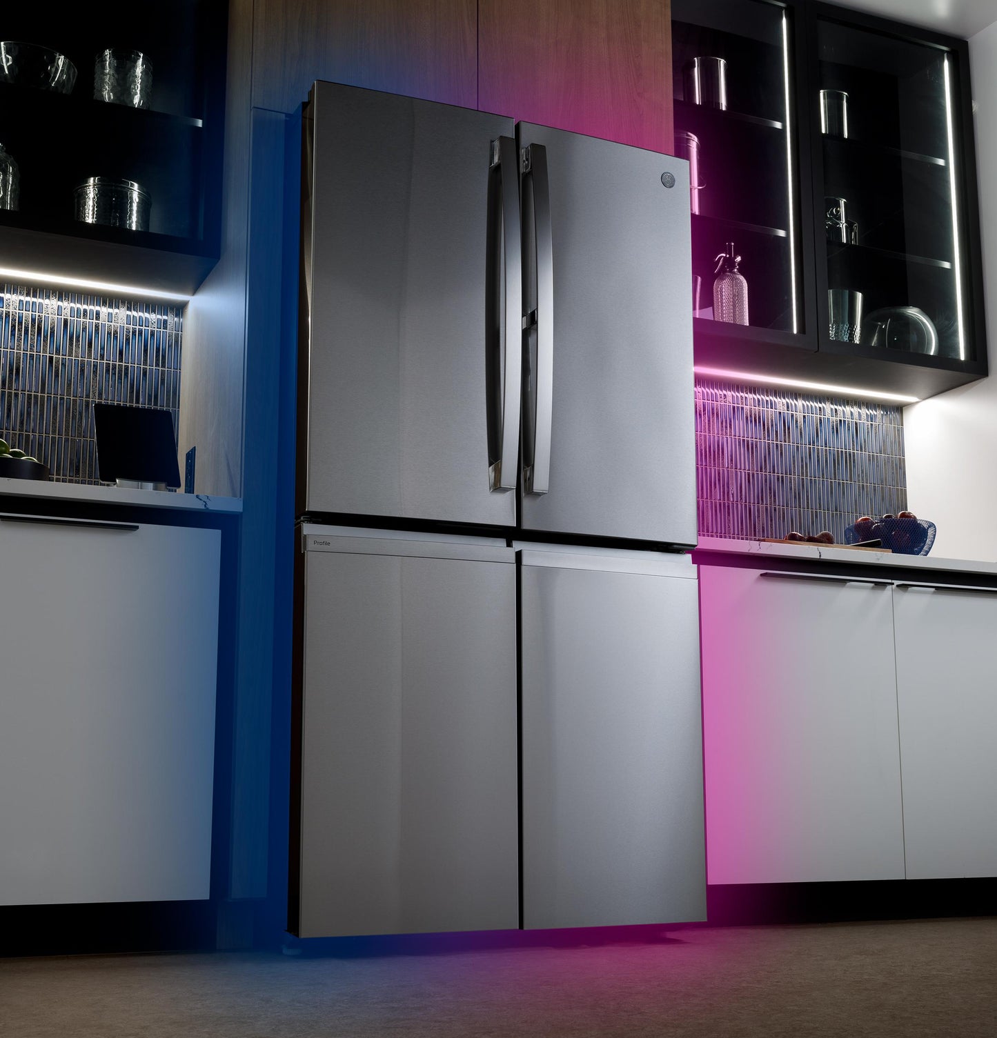 PHD23BYWFS GE Profile™ ENERGY STAR® 22.9 Cu. Ft. Counter-Depth Quad-Door Refrigerator with Dual-Dispense AutoFill Pitcher and Door in Door