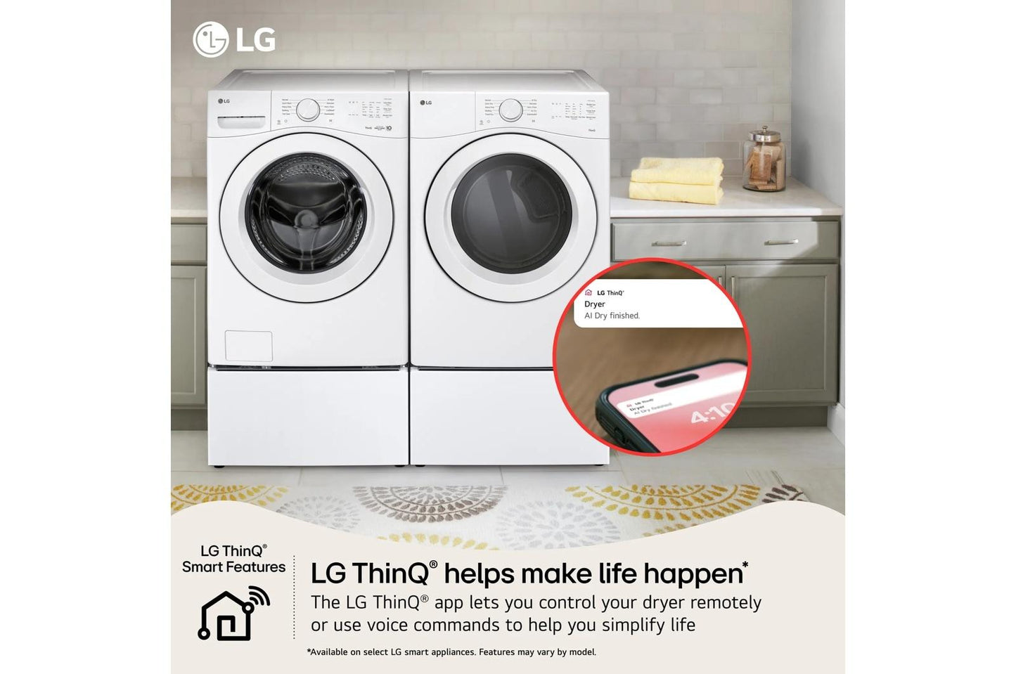 Lg DLG3421W 7.4 cu. ft. Ultra Large Capacity Smart Front Load Gas Dryer