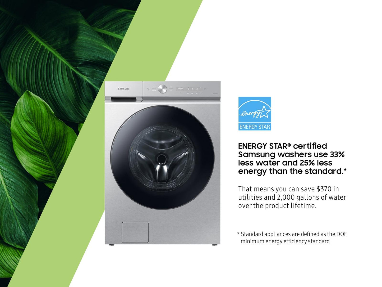 Samsung WF53BB8700AT Bespoke 5.3 cu. ft. Ultra Capacity Front Load Washer with Super Speed Wash and AI Smart Dial in Silver Steel