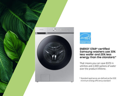 Samsung WF53BB8700AT Bespoke 5.3 cu. ft. Ultra Capacity Front Load Washer with Super Speed Wash and AI Smart Dial in Silver Steel