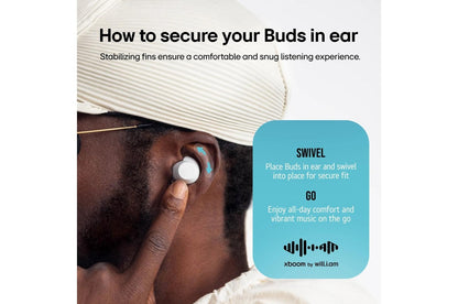 BUDSAUSALWH LG xboom Buds by will.i.am  Bluetooth Earbuds  xboom Signature Sound with Graphene Driver, White
