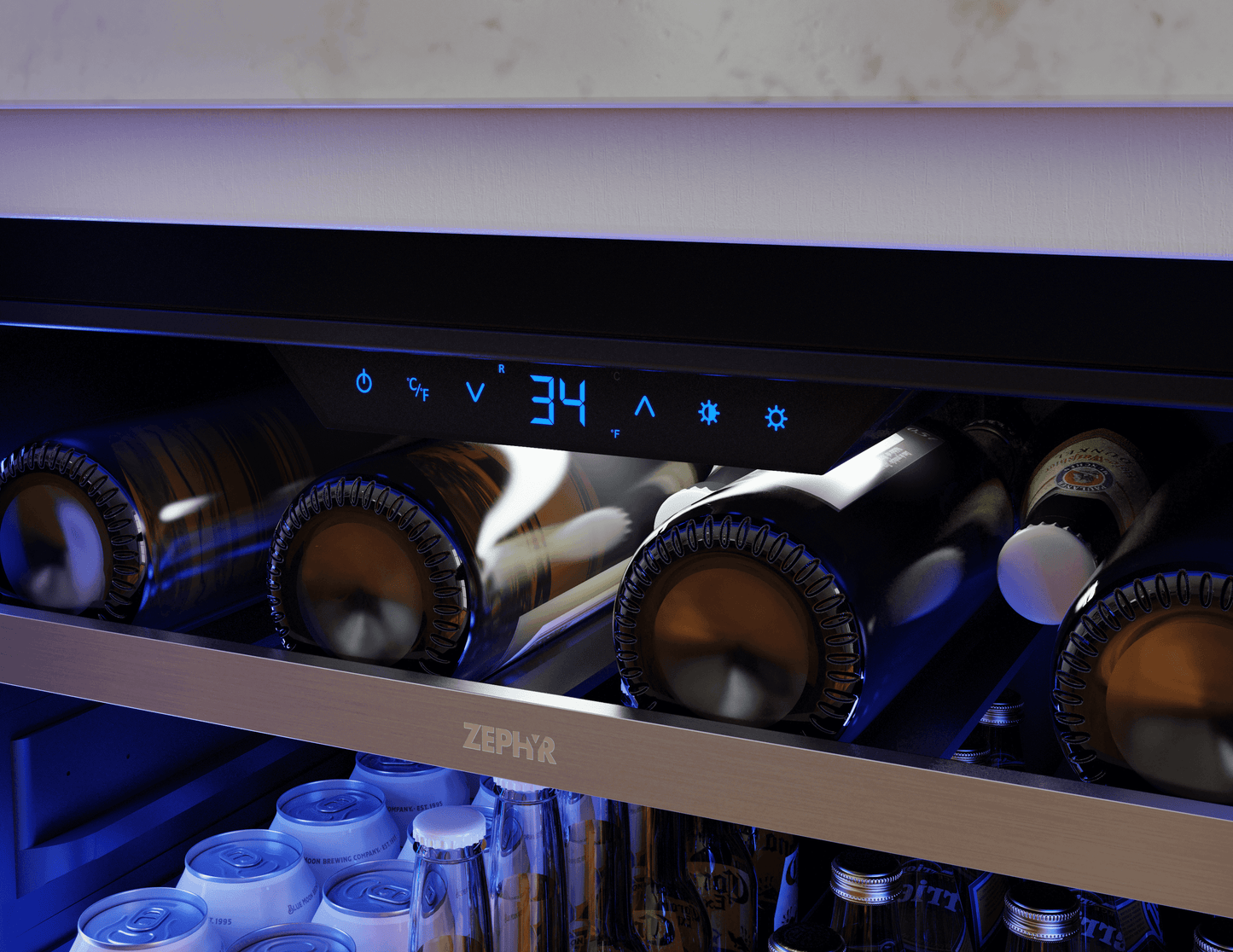 Zephyr PRPB24C01CG Presrv Pro Beverage Cooler, 24in Under Cabinet, SS+Glass, Reverse Door, 1 Zone