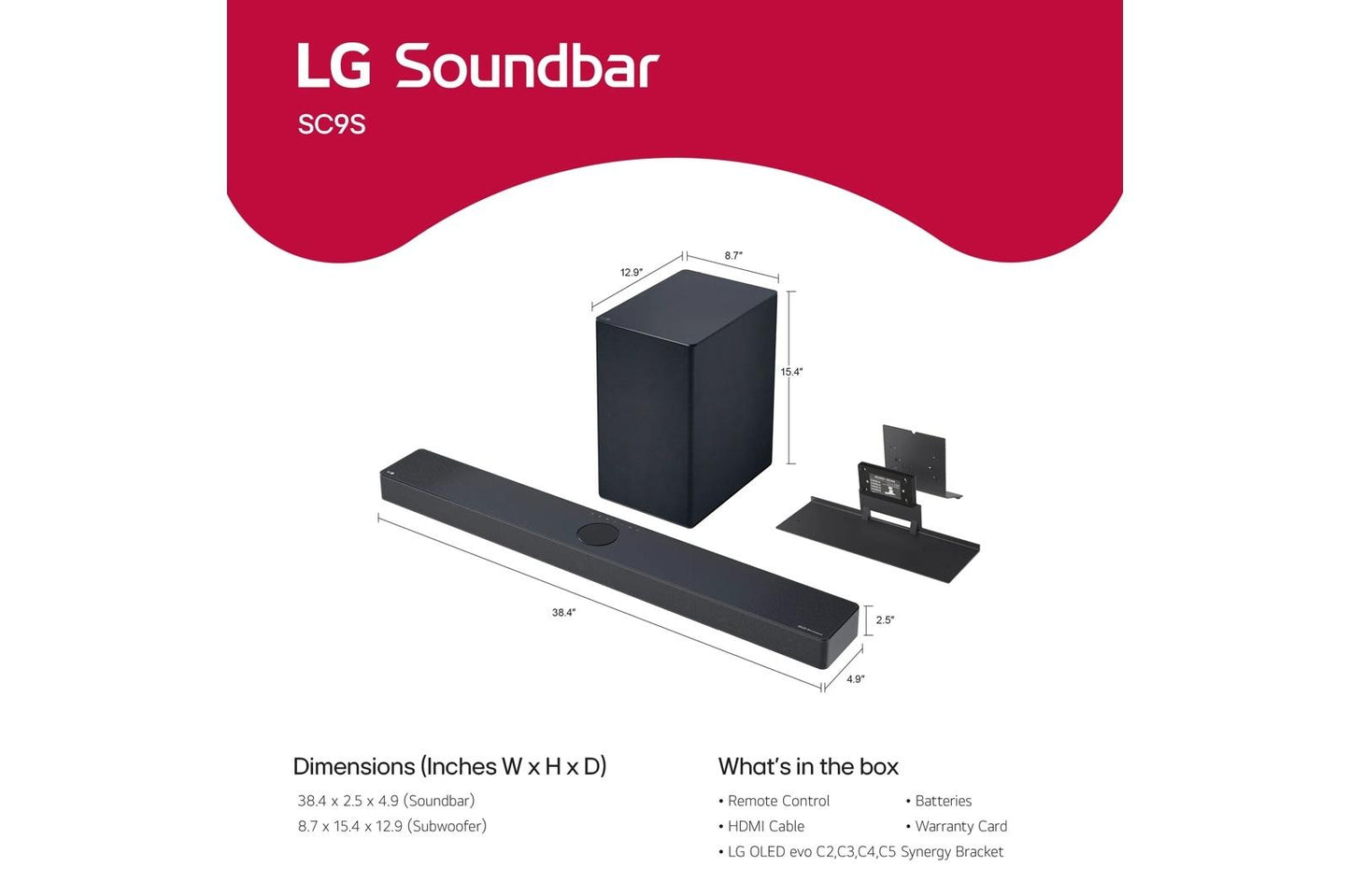 Lg SC9S SC9S LG Soundbar C for TV with Dolby Atmos® and Synergy Bracket 3.1.3 channel, Best OLED matching