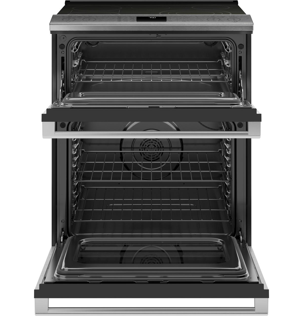 Caf(eback)™ 30" Smart Slide-In, Front-Control, Radiant and Convection Double-Oven Range in Platinum Glass