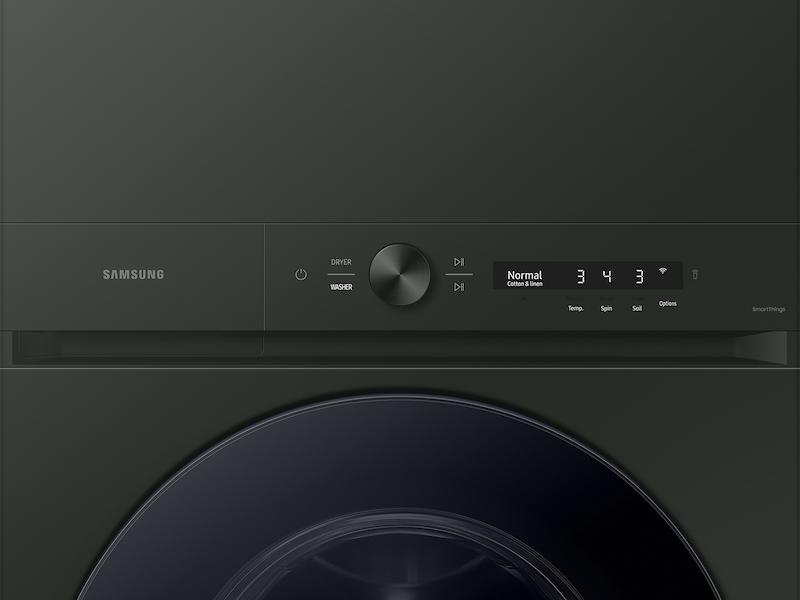 Samsung Bespoke 5.3 cu. ft. AI Laundry Hub™ Ultra Capacity Single Unit Washer with AI OptiWash™ and 7.6 cu. ft. Gas Dryer in Satin Green