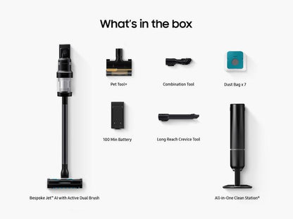 Samsung VS28C9762UK Bespoke Jet™ AI Cordless Stick Vacuum with All-in-One Clean Station® in Satin Black
