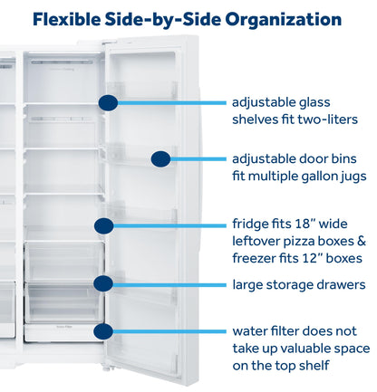 GZS24NGYWW GE® 23.6 Cu. Ft. Counter-Depth Side-By-Side Refrigerator with Extra Tall Dispenser and In-Door Icemaker