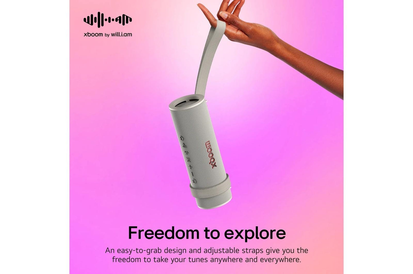 GRABAUSALWG LG xboom Grab by will.i.am  Bluetooth Speaker  xboom Signature Sound with IP67 Dust & Water Resistance and 20-hrs of Battery Life, Warm Grey