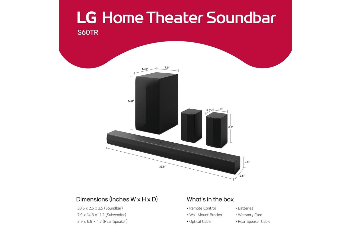 Lg S60TR S60TR LG Home Theater Soundbar with Dolby Audio™ and Rear Speakers, 5.1 channel