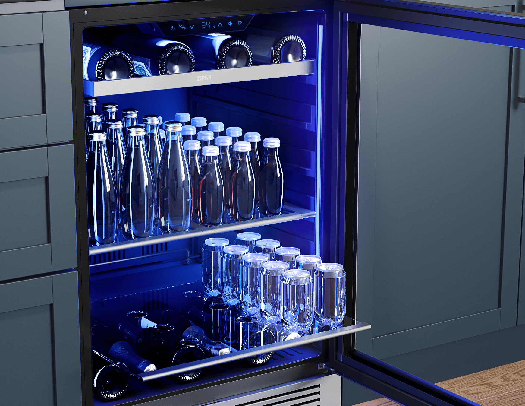 Zephyr PRPB24C01BG Presrv Pro Beverage Cooler, 24in Under Cabinet, SS+Glass, Reverse Door, 1 Zone