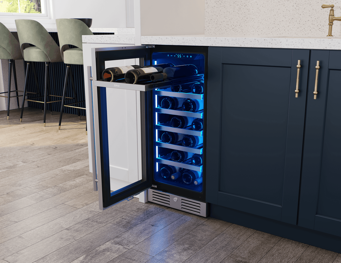 Zephyr PRW15C01CG Presrv Wine Cooler, 15in UC, SS+Gls, Rvs Door, 1Z