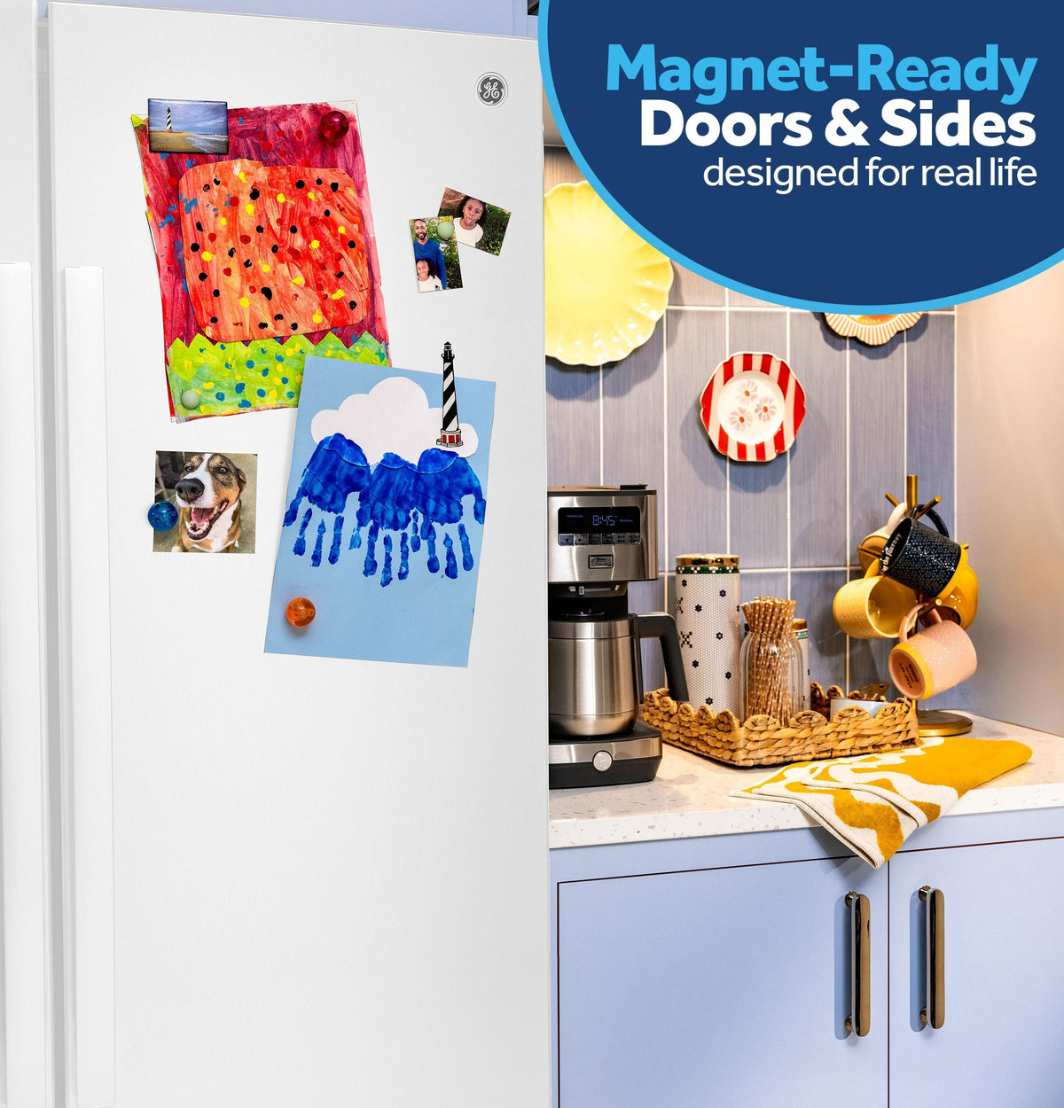 GZS24NGYWW GE® 23.6 Cu. Ft. Counter-Depth Side-By-Side Refrigerator with Extra Tall Dispenser and In-Door Icemaker