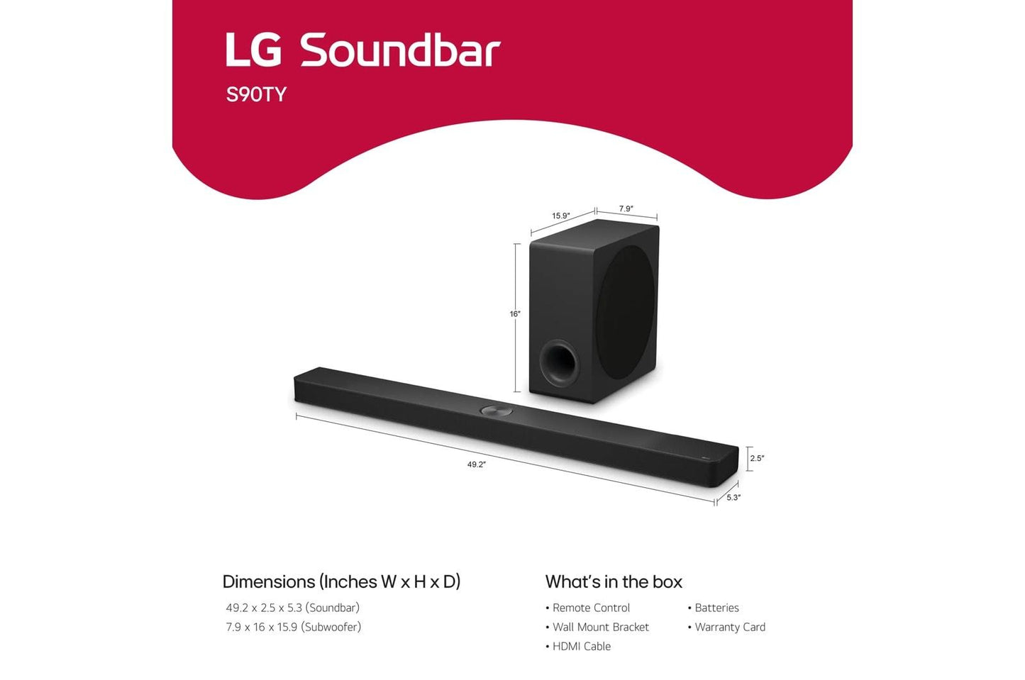 Lg S90TY S90TY LG Soundbar for TV with Dolby Atmos® 5.1.3 channel, Best LG OLED matching