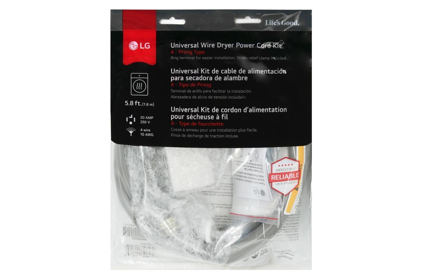 AGF30514305 LG Accessories Universal Dryer Power Cord 30 Amp 4 Wire