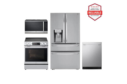 Lg LRMXS3006SLSIL6334XEMVEL2137FLDNTH753S Deluxe Kitchen Package with 30 cu. ft. French Door Refrigerator, Slide-in Induction Range, Top Control Dishwasher and Microwave in Stainless Steel