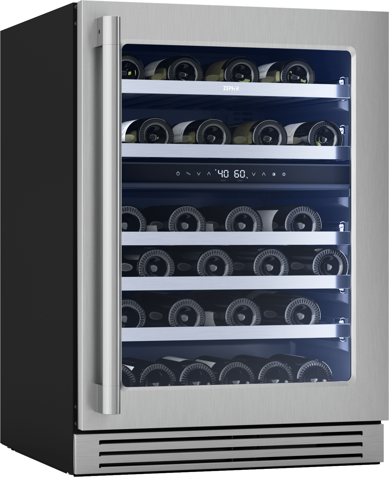 Zephyr PRPW24C02CG Presrv Pro Wine Cooler, 24in Under Cabinet, SS+Glass, Reverse Door, 2 Zone