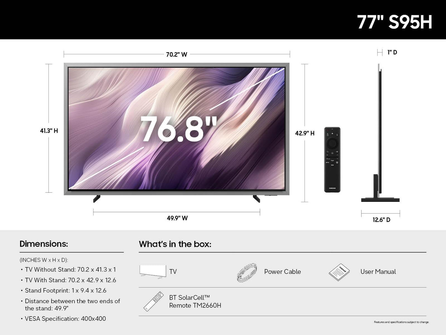Samsung QN77S95HAFXZA 77 Inch Class OLED S95H 4K Samsung Vision AI Smart TV (2026)