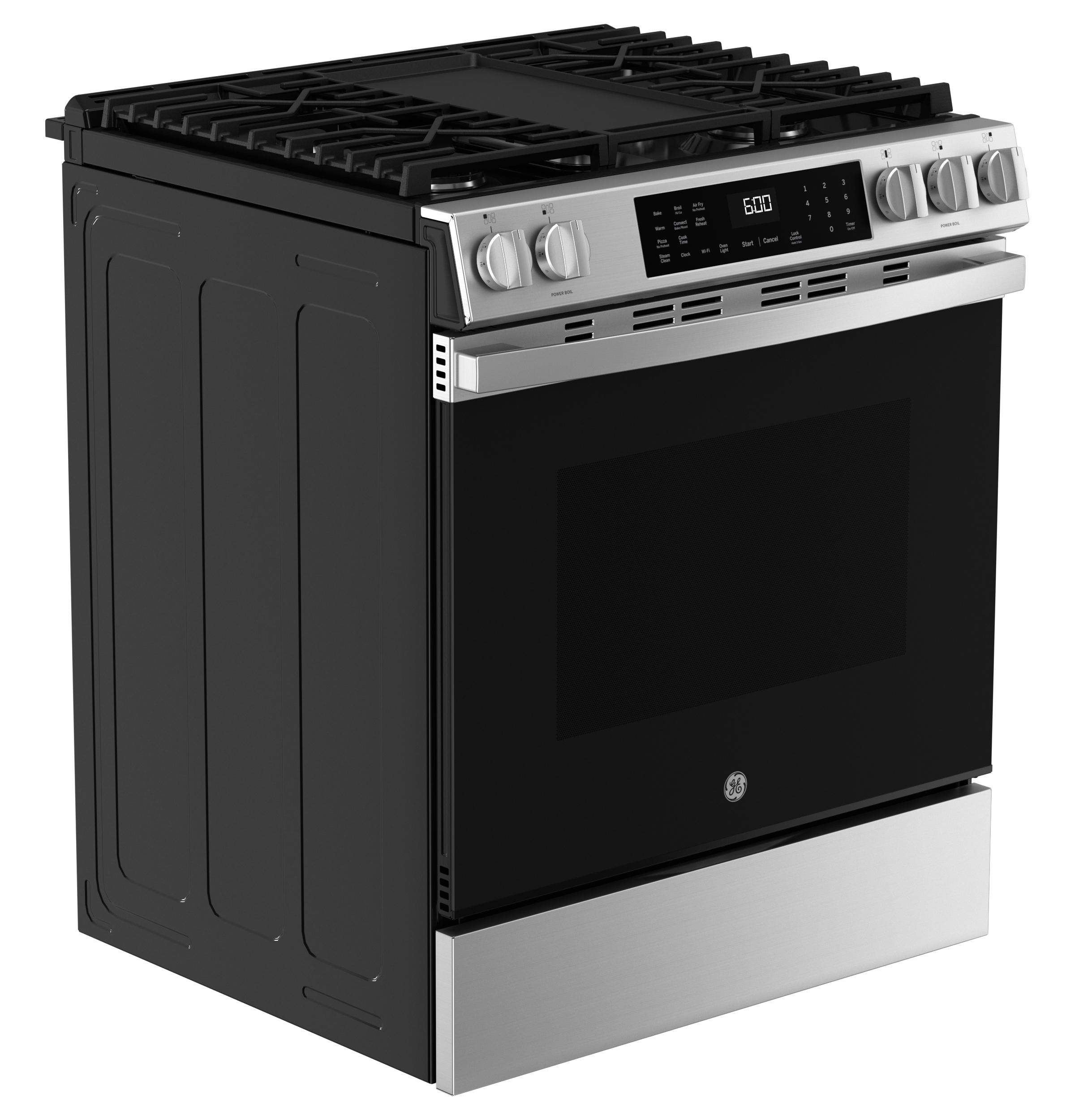 GGS600AVFS GE® 30" Slide-In Front-Control Convection Gas Range with No Preheat Air Fry and EasyWash™ Oven Tray