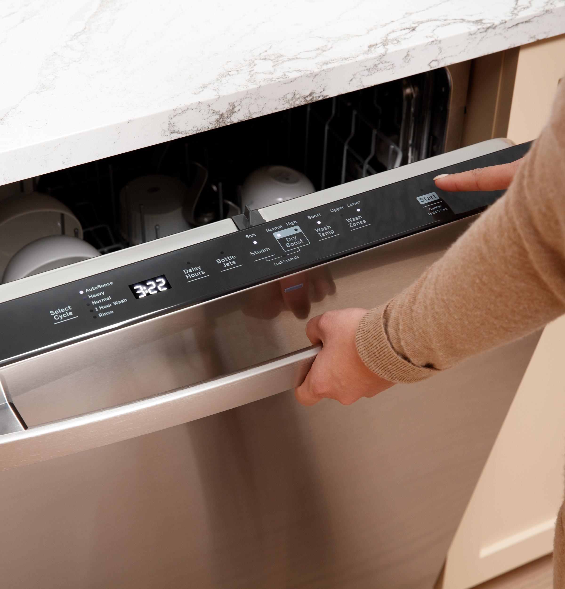 GE® ENERGY STAR® Fingerprint Resistant Top Control with Stainless Steel Interior Dishwasher with Sanitize Cycle