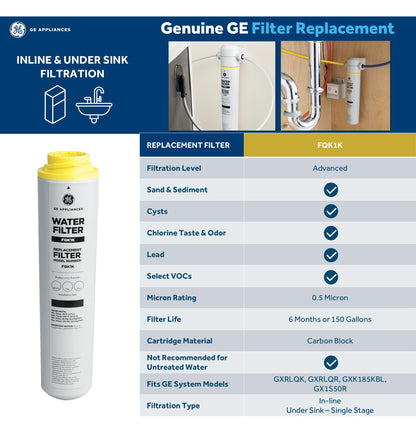 Ge Appliances FQK1K Replacement Water Filter for Single Stage or In-Line Systems