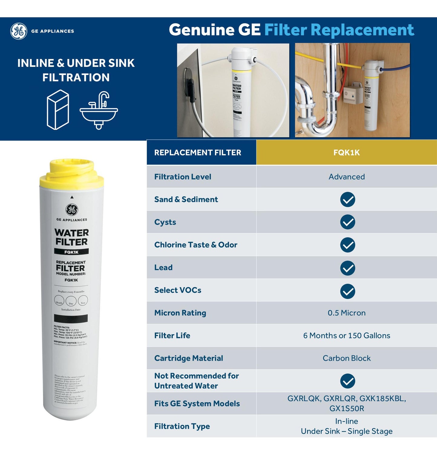 Ge Appliances GXRLQK In-Line Water Filtration System for Refrigerators or Icemakers