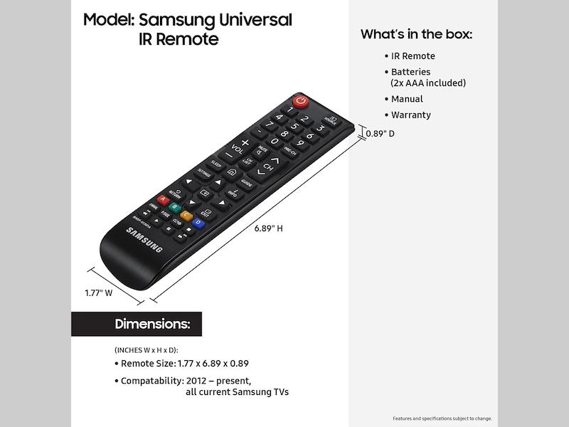 Samsung VGTM1240AN Universal IR Remote Control Compatible with All Samsung TVs  Infrared Control