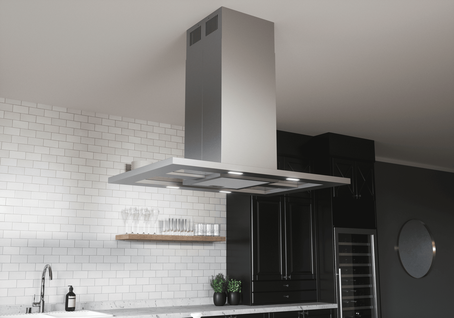 Zephyr ZMDE42BS Modena, Island, 42in, SS+Glass, LED, ACT