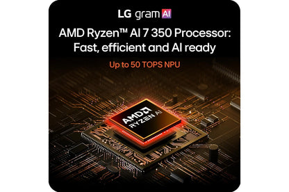 15Z80THAUB4U1 LG gram 15.6 Inch, Copilot+ PC, Thin and Lightweight Laptop, Windows 11 Home, AMD Ryzen™ AI 7 350 Processor, 16GB RAM, 1TB SSD, Black
