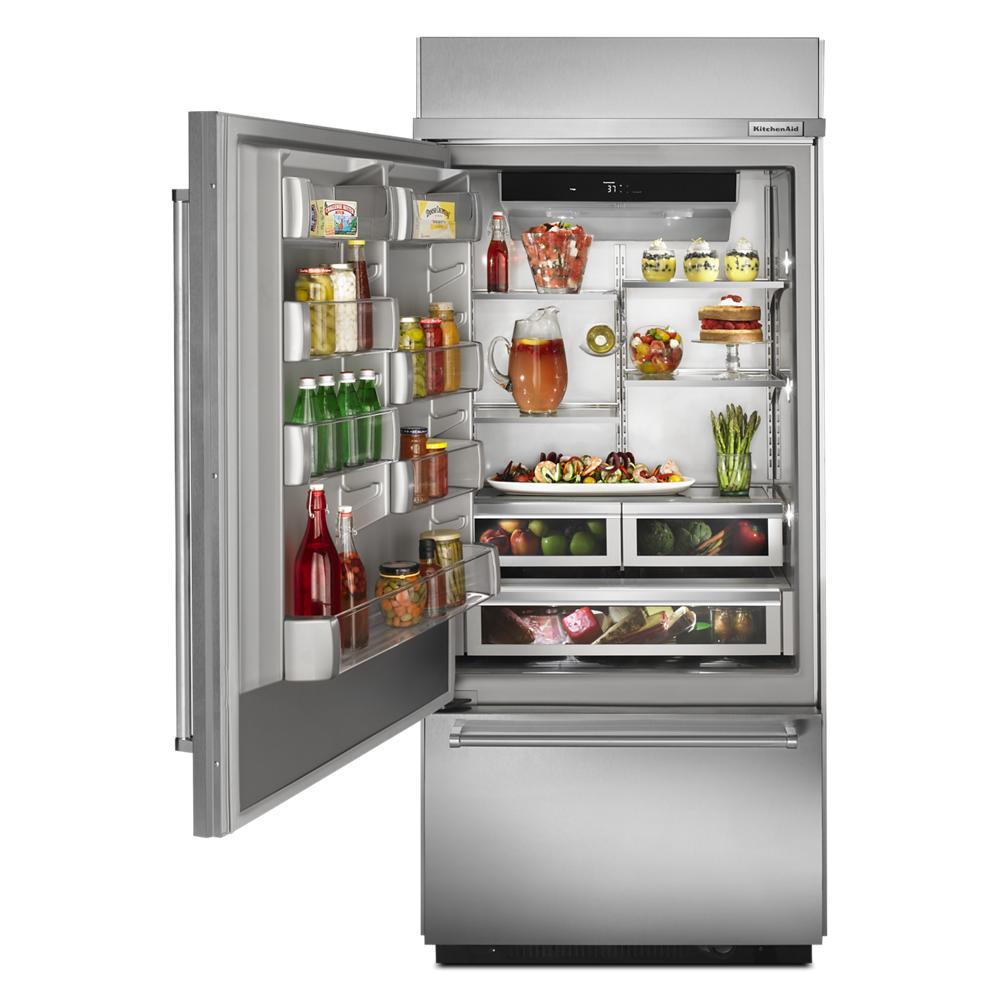 Kitchenaid KBBL306ESS 20.9 Cu. Ft. 36" Width Built-In Stainless Bottom Mount Refrigerator with Platinum Interior Design