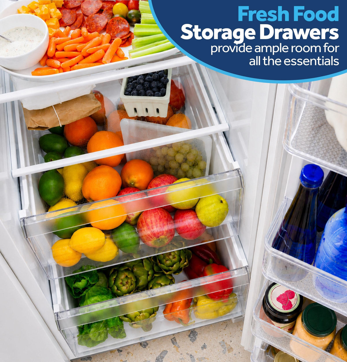 GZS24NGYWW GE® 23.6 Cu. Ft. Counter-Depth Side-By-Side Refrigerator with Extra Tall Dispenser and In-Door Icemaker