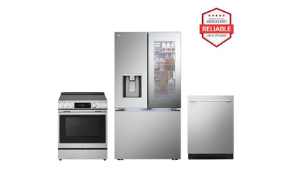 Lg LRYKC2606SLSEL6337XELDNTH753S 26 cu. ft. Counter-Depth Instaview Craft Ice French Door Refrigerator with Slide-in Electric Range and Top Control Dishwasher Kitchen Package in Stainless Steel