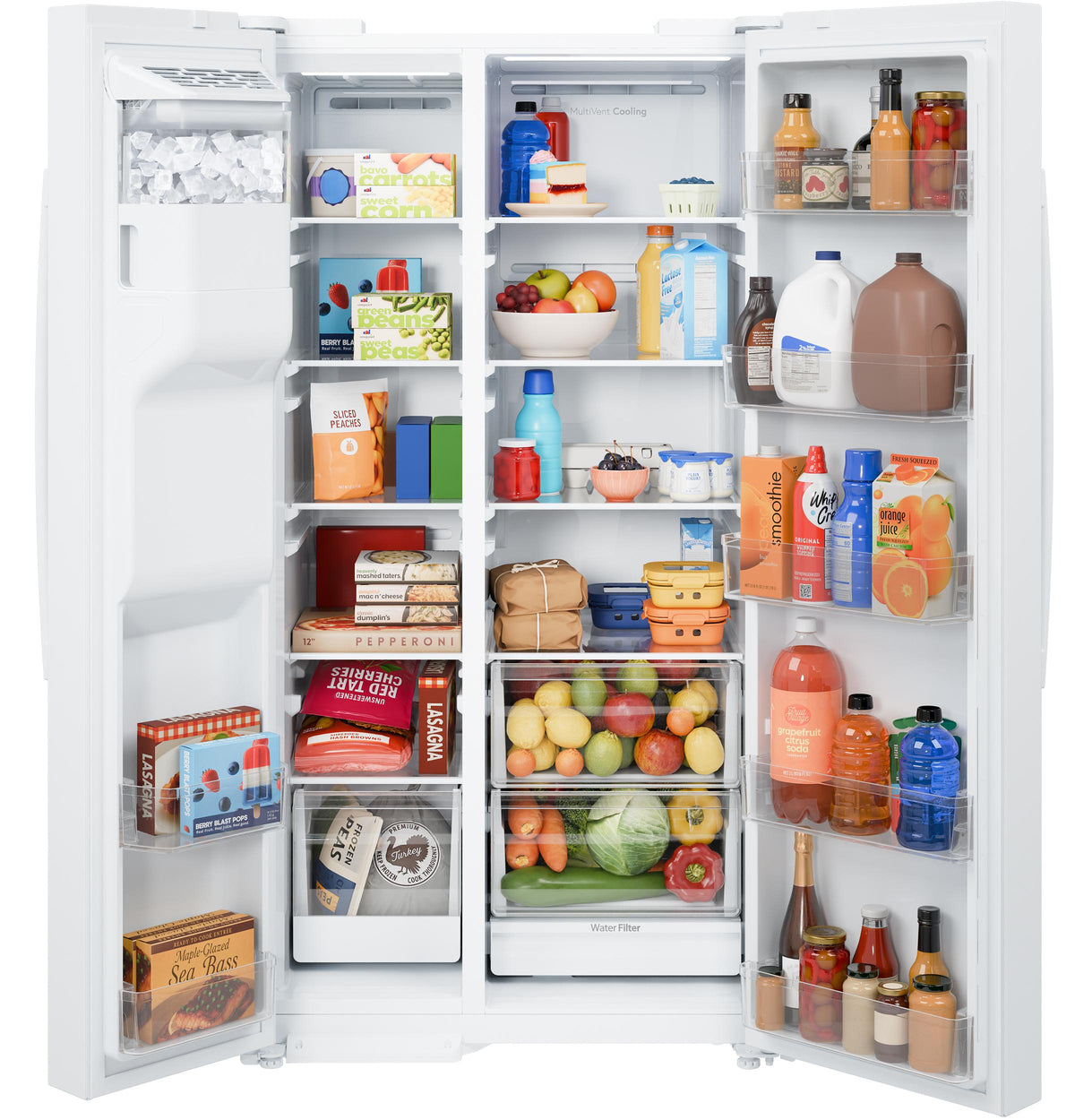GZS24NGYWW GE® 23.6 Cu. Ft. Counter-Depth Side-By-Side Refrigerator with Extra Tall Dispenser and In-Door Icemaker