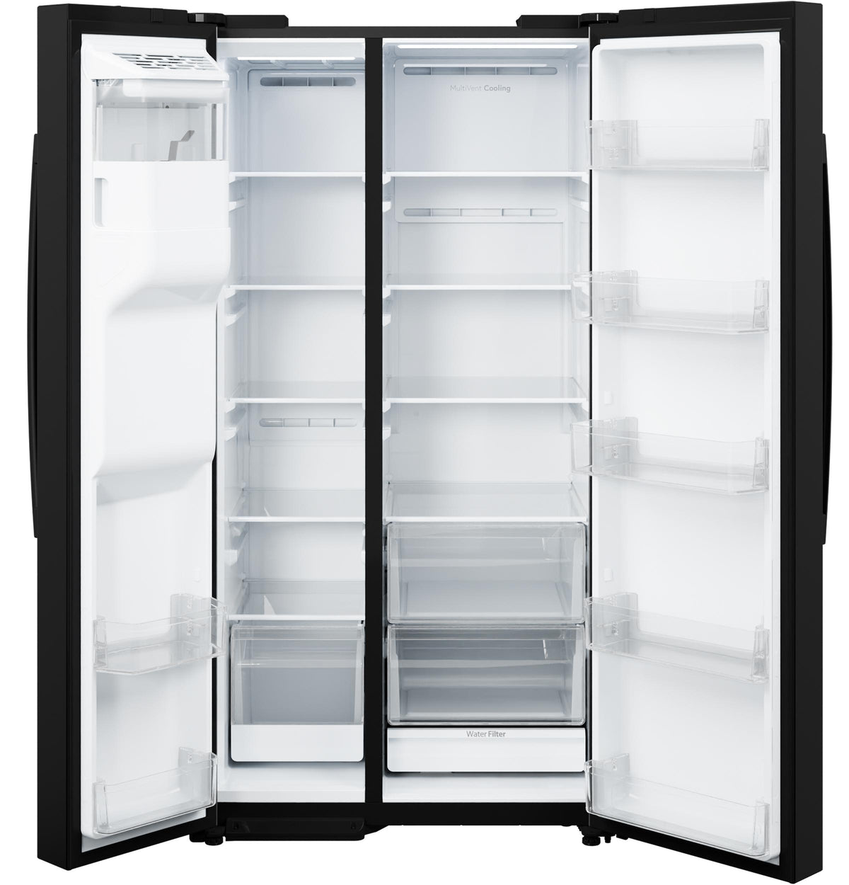 GZS24NGYBB GE® 23.6 Cu. Ft. Counter-Depth Side-By-Side Refrigerator with Extra Tall Dispenser and In-Door Icemaker