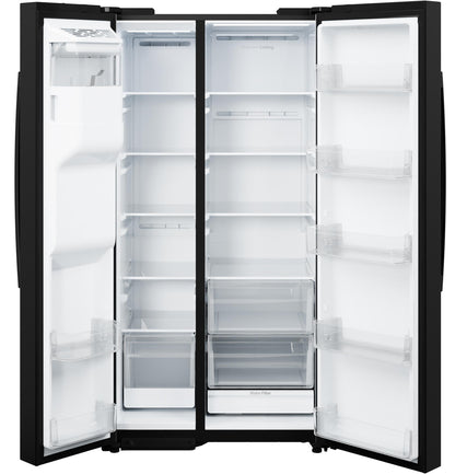 GZS24NGYBB GE® 23.6 Cu. Ft. Counter-Depth Side-By-Side Refrigerator with Extra Tall Dispenser and In-Door Icemaker