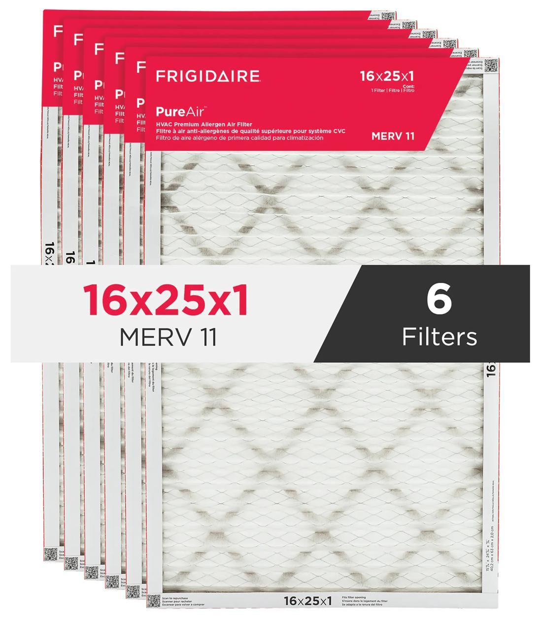 Frigidaire HVAC1625116 PureAir® 16" x 25" x 1" MERV 11 Premium Allergen Air Filter - 6 Pack