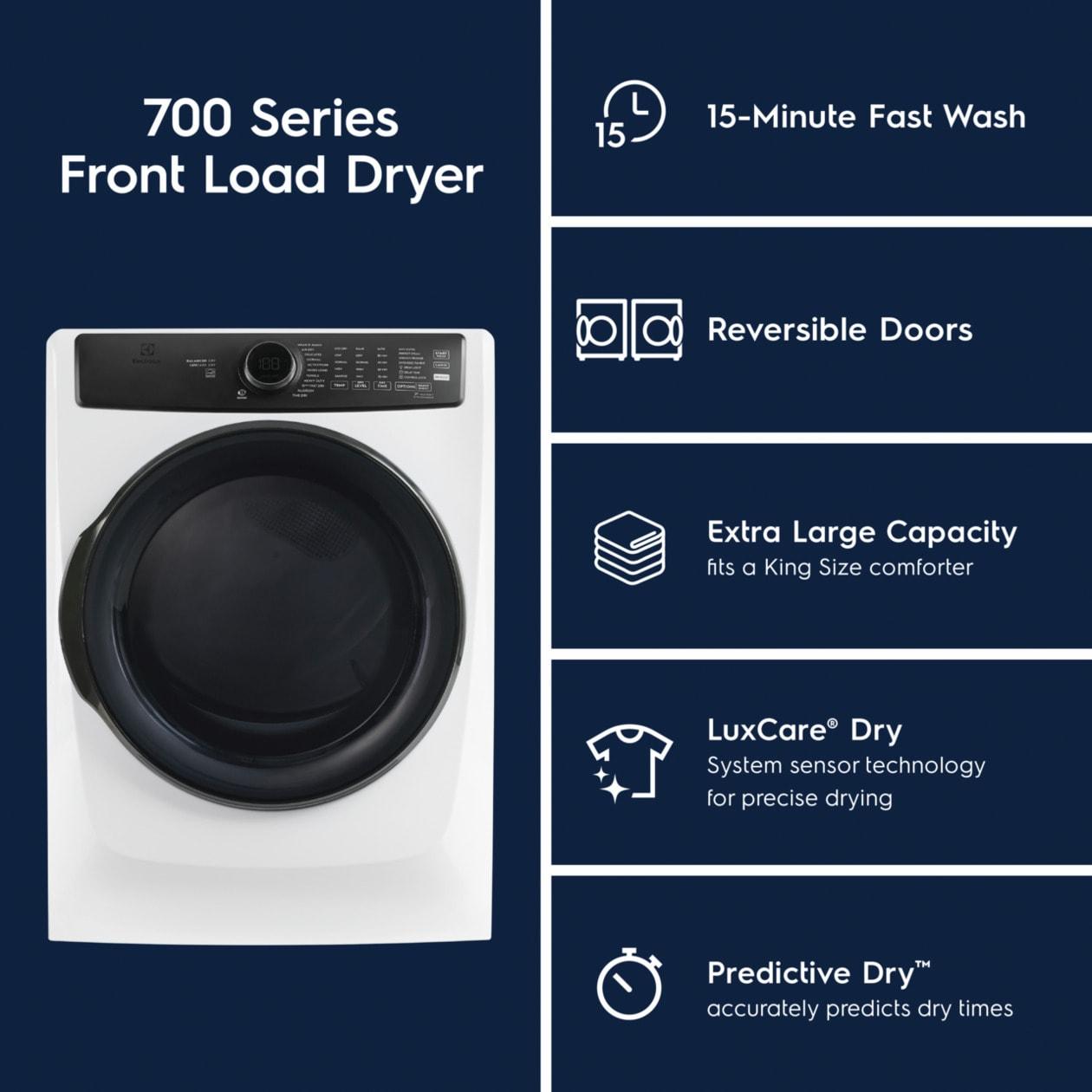 Electrolux ELFE7738AW Front Load Perfect Steam™ Electric Dryer with Balanced Dry™ and Instant Refresh - 8.0 Cu. Ft.