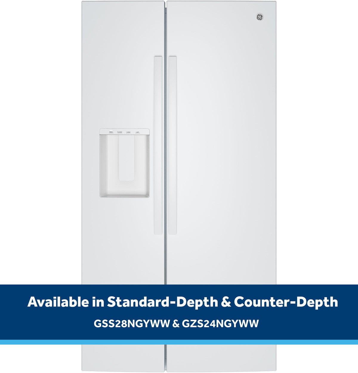 GZS24NGYWW GE® 23.6 Cu. Ft. Counter-Depth Side-By-Side Refrigerator with Extra Tall Dispenser and In-Door Icemaker