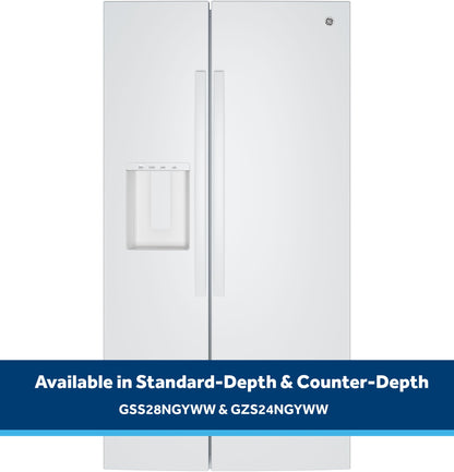 GZS24NGYWW GE® 23.6 Cu. Ft. Counter-Depth Side-By-Side Refrigerator with Extra Tall Dispenser and In-Door Icemaker