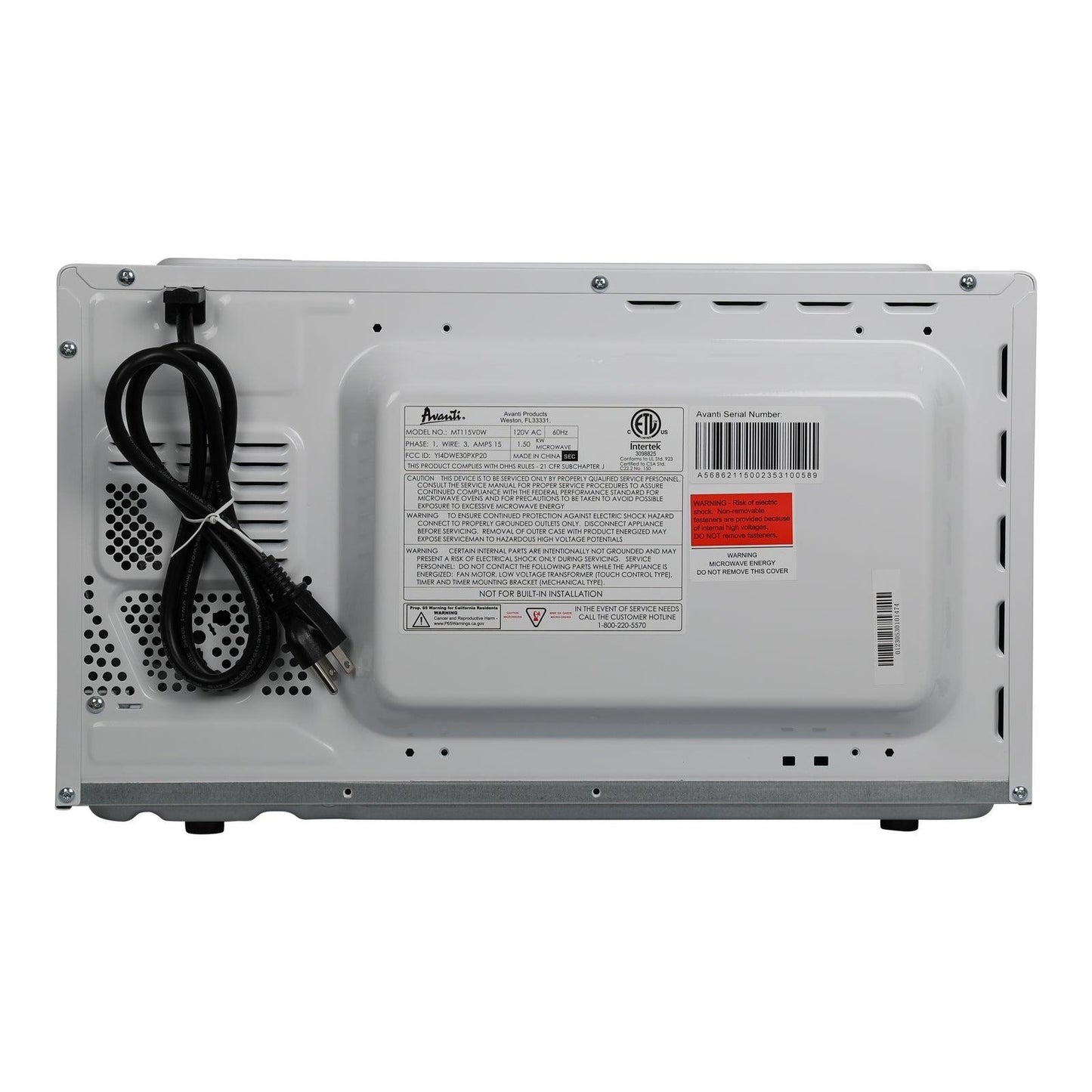 MT115V0W Avanti 1.1 cu. ft. Microwave Oven - White