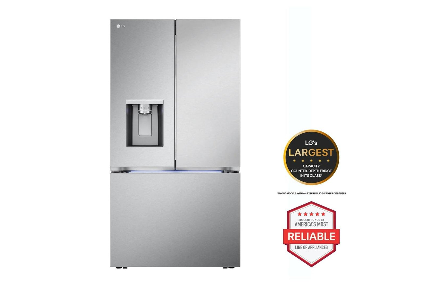 Lg LRYXC2606SLREN6325XELDFN4542S 26 cu. ft. Smart Counter-Depth MAX™ French Door Refrigerator with Freestanding Electric Range and Front Control Dishwasher Kitchen Package in Stainless Steel